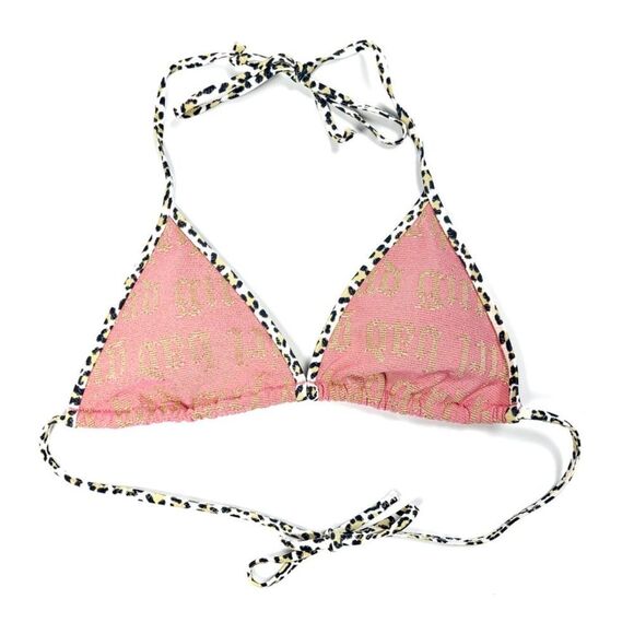 VICTORIAS SECRET Y2K 90s Bad Girl Bikini Top Retro Pink Gold Cheetah Print Small - Picture 1 of 4